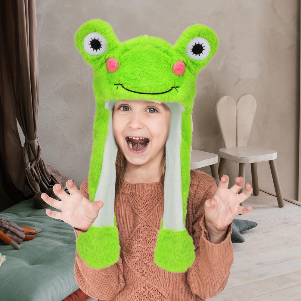 Bubblepompom frog hat green for festive cosplay and parties