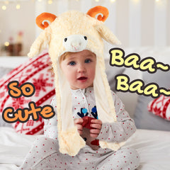 Bubblepompom plush lamb hat offers cozy comfort in plush fabric.