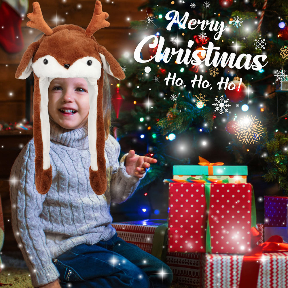 Bubblepompom reindeer hat plush earflaps add cute warmth and comfort.