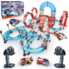 BUBUQE slot car track with circular overpass for dynamic family races.