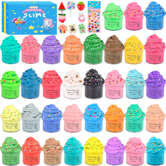 Bucaikein Butter Slime Kit features 35 colors for creative play and sharing.
