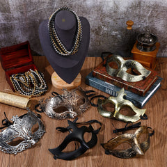 Bucherry Venetian masks in silver, gold, and black for vintage costumes