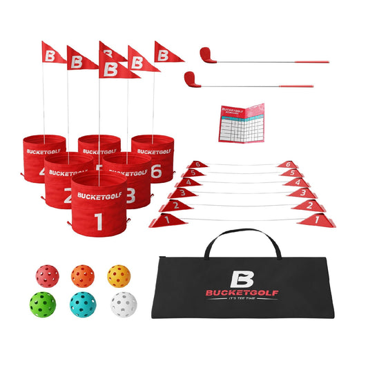 Bucketgolf 6-hole bundle set ready for backyard play.