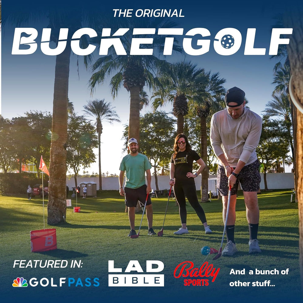 Bucketgolf packaging includes everything needed for instant play