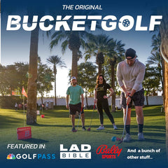 Bucketgolf packaging includes everything needed for instant play