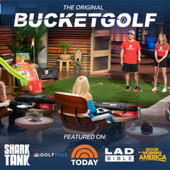 bucketgolf Original Game 3-Hole Travel Set on the beach for portable play
