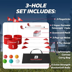 bucketgolf Original Game 3-Hole Travel Set with custom course design in minutes
