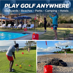 bucketgolf Original Game 3-Hole Travel Set for family fun at yard, park, or beach