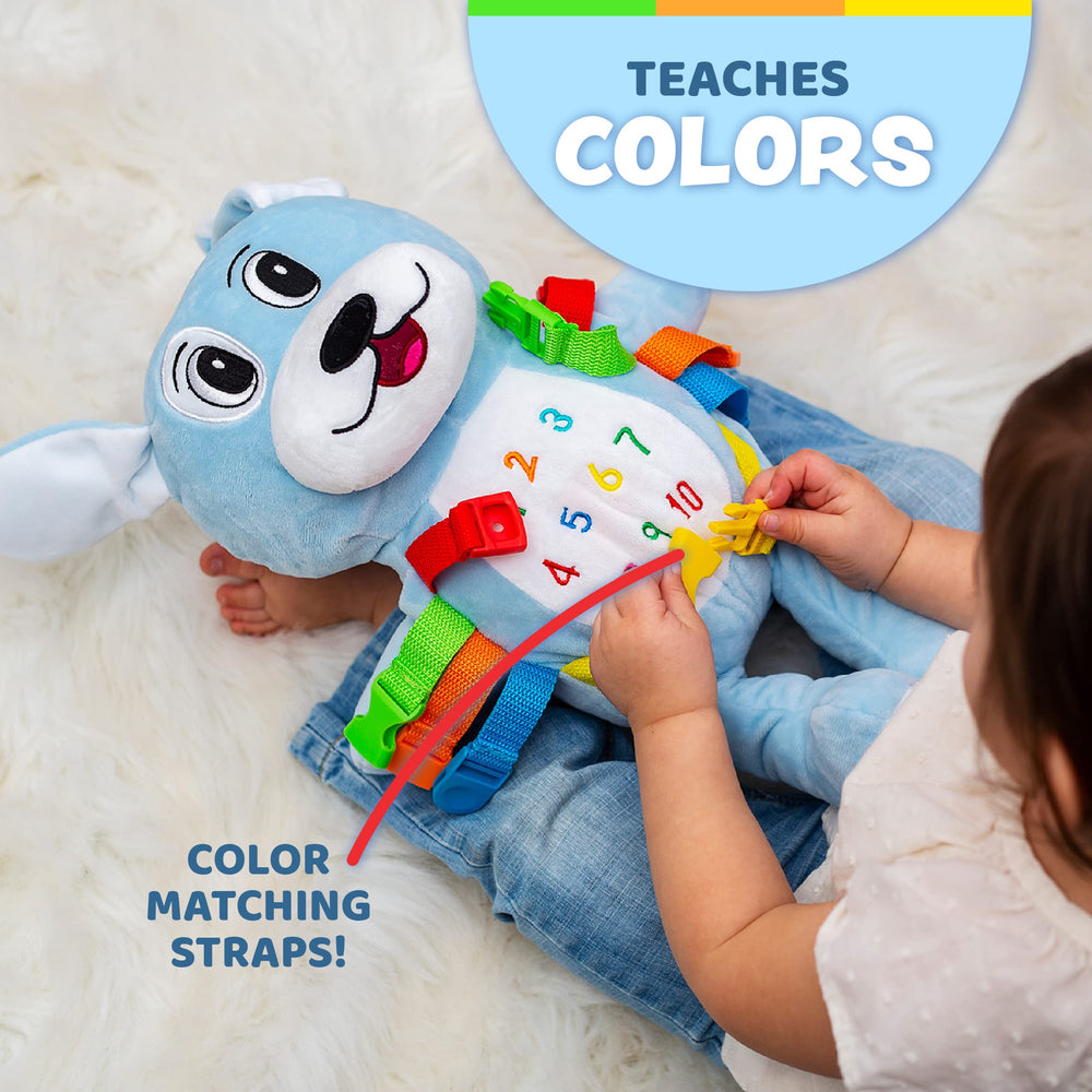 Buckle Toys Barkley Dog buckles offer hands-on learning and problem solving.
