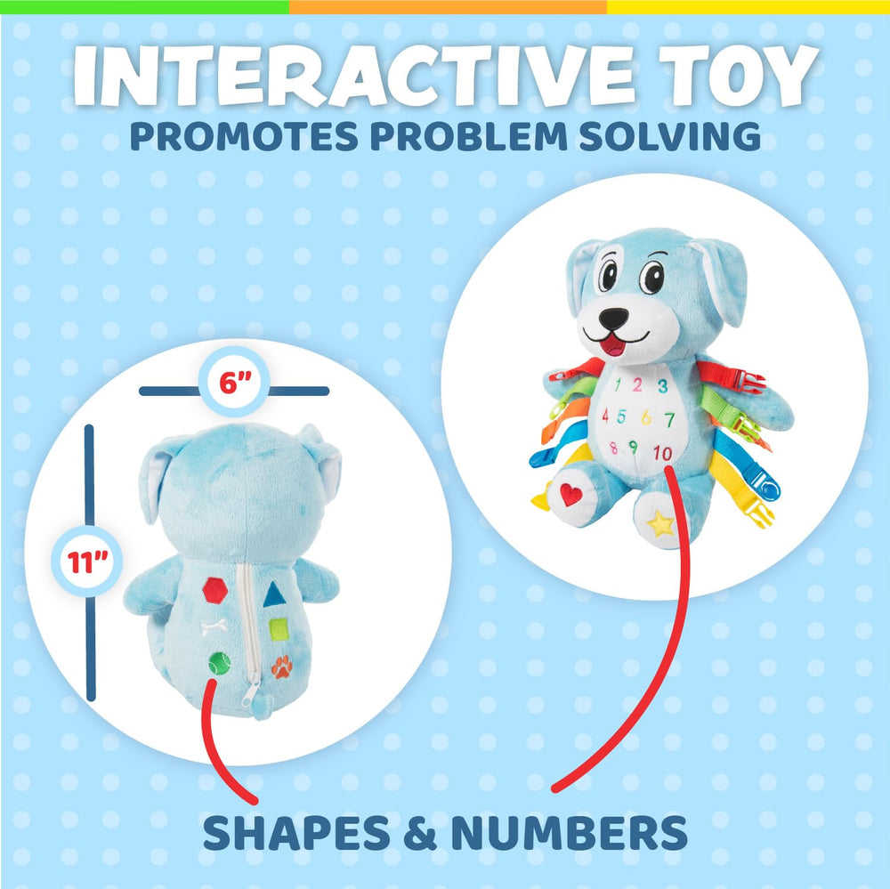 Buckle Toys Barkley Dog clip-on design makes travel with toddlers easy.