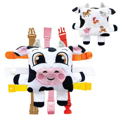Buckle Toys Bessie Cow learning-square helps toddlers build fine motor skills.