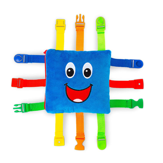 Buckle Toys Boomer Square front view showing soft plush surface for quiet play