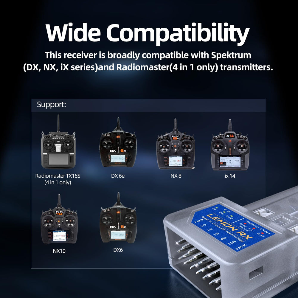 Buddy RC DSMP 6-CH receiver compact design allows easy installation in tight airframes.