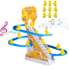 BuerKeo small ducks climbing toy with LED lights enhances visual attention during play.