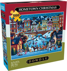 Buffalo Games Dowdle Hometown Christmas puzzle cover, ideal for family puzzle nights.