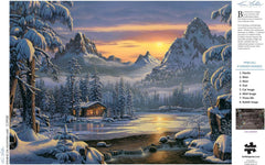 Buffalo Games Kim Norlien Evening on Mountain Lake includes poster to guide assembly.