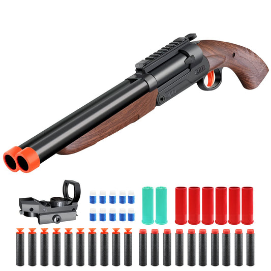 Bugrtey double-barreled toy gun front view, immersive real-feel play.