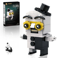 BUILDIFY Art the Clown block set collectible figure shown on a display shelf
