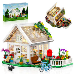 Buildify Flower House with LED light illuminates a cozy desk ambiance.