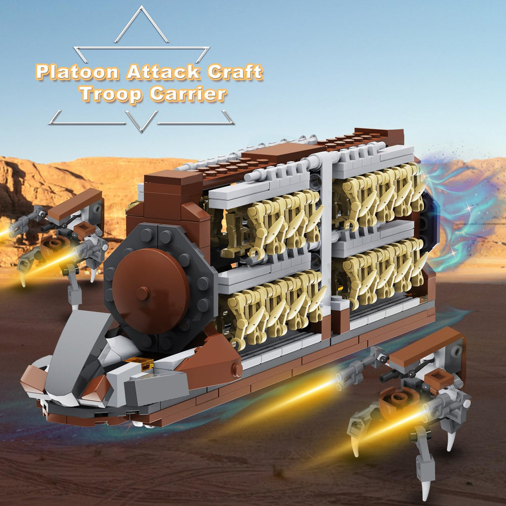 BuildingBoat troop carrier with two droidekas invites imaginative battles and teamwork