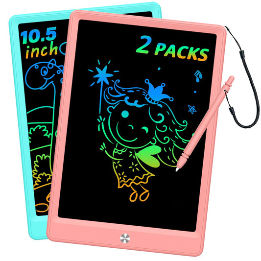 BUKEBU LCD tablet in blue and pink for mess-free drawing on the go.