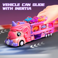 Bulucoben unicorn car garage storage keeps pieces organized after play.