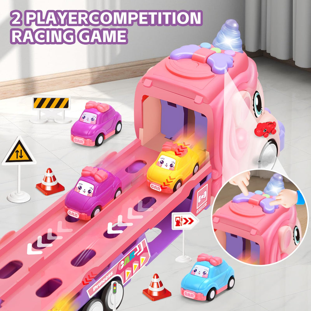 Bulucoben unicorn car features light and sound to energize pretend play.