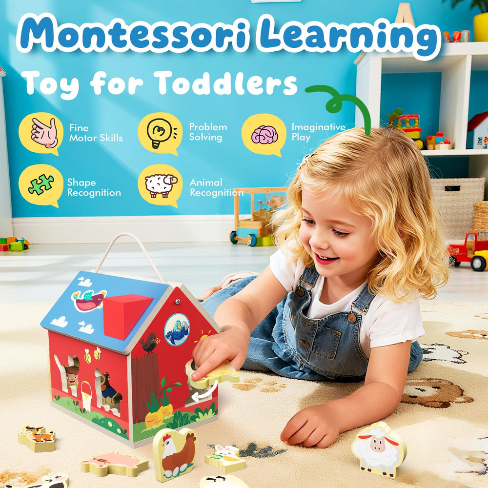 Sturdy rope handle lets toddlers carry the barn anywhere for playtime on the go.