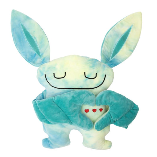 Bumpas weighted plush toy in heart hug pose for comforting hugs