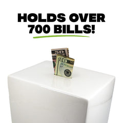 BundleBee piggy bank holding over 700 bills for bigger goals