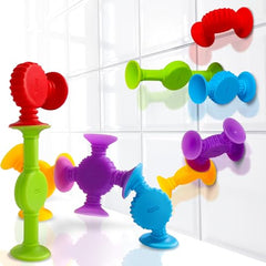 BUNMO bath suction toys connect to form imaginative play structures.