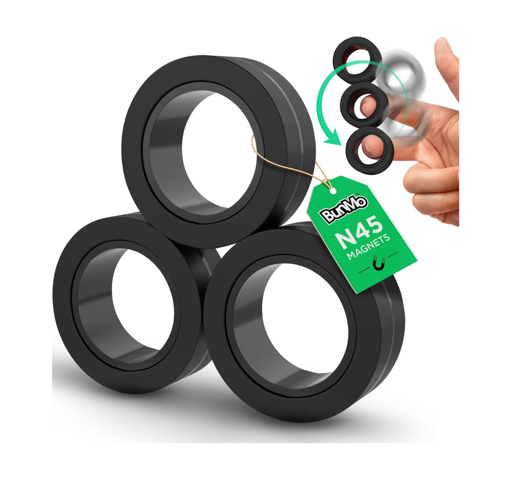 BunMo Magnetic Rings Black close-up showing strong N45 magnets for focused fidgeting.
