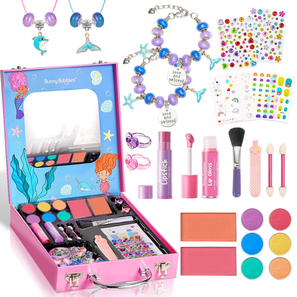 Bunny Bubbles open-case makeup set displays washable colors for mess-free play.