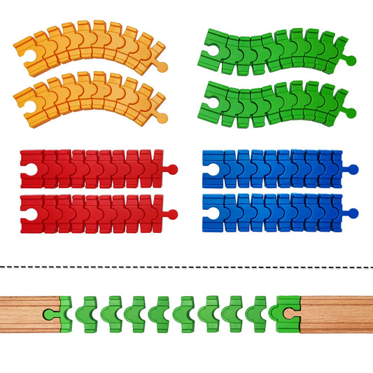Bunu1492 8-pack colorful flexible track connectors for universal compatibility with wooden train sets.