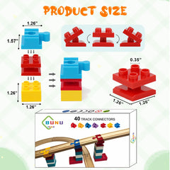 40-piece connector set arranged for seamless track assembly with compatible wooden rails.