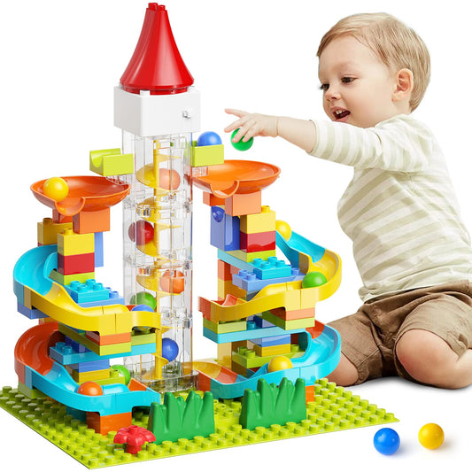 burgkidz motorized marble run top view for creative construction play