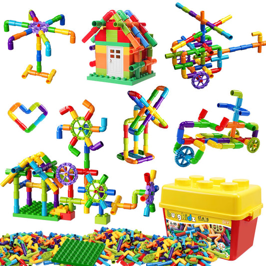 burgkidz stem-pipe-tube-set with colorful blocks for creative play and learning.
