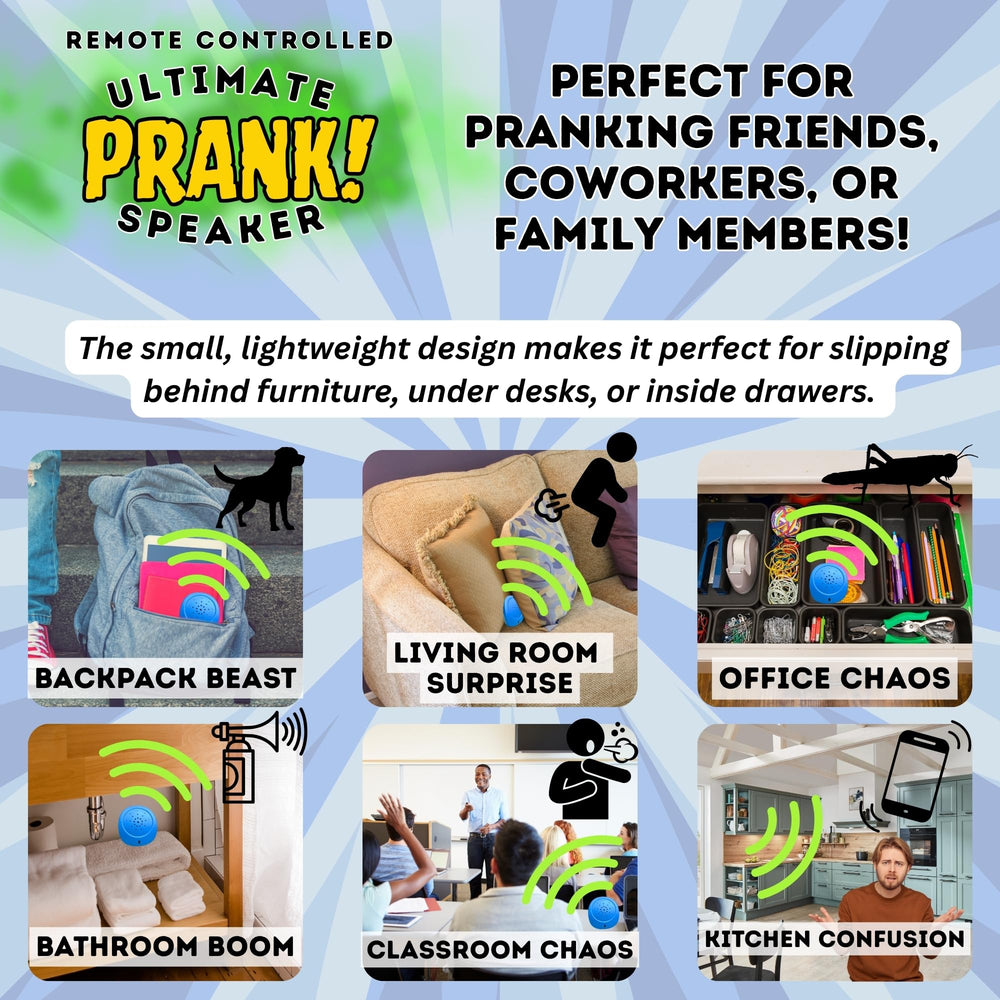 Burly Effects 9-button sound remote delivers 26 hilarious options for versatile pranks.