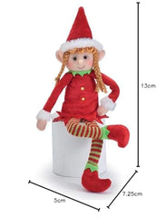BURTON+BURTON Plush Christmas Girl Elf with green collar and braided hair, ideal for shelf displays.