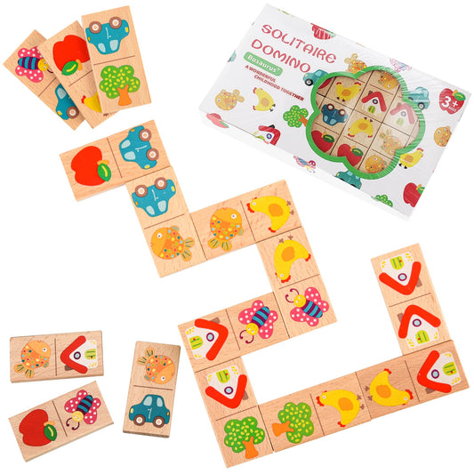 Busaurus domino set with fruit images showing apples and bananas for pattern play.
