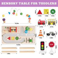 Busy Edition activity table shape sorter strengthens problem solving.