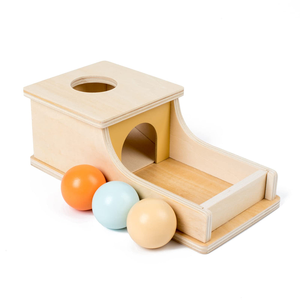 Busy edition object permanence box tray with wooden balls for toddlers