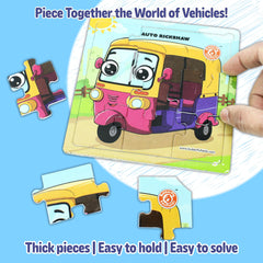 Butterfly EduFields 4in1 Vehicles Three-Wheeler Puzzle develops fine motor skills and problem solving.