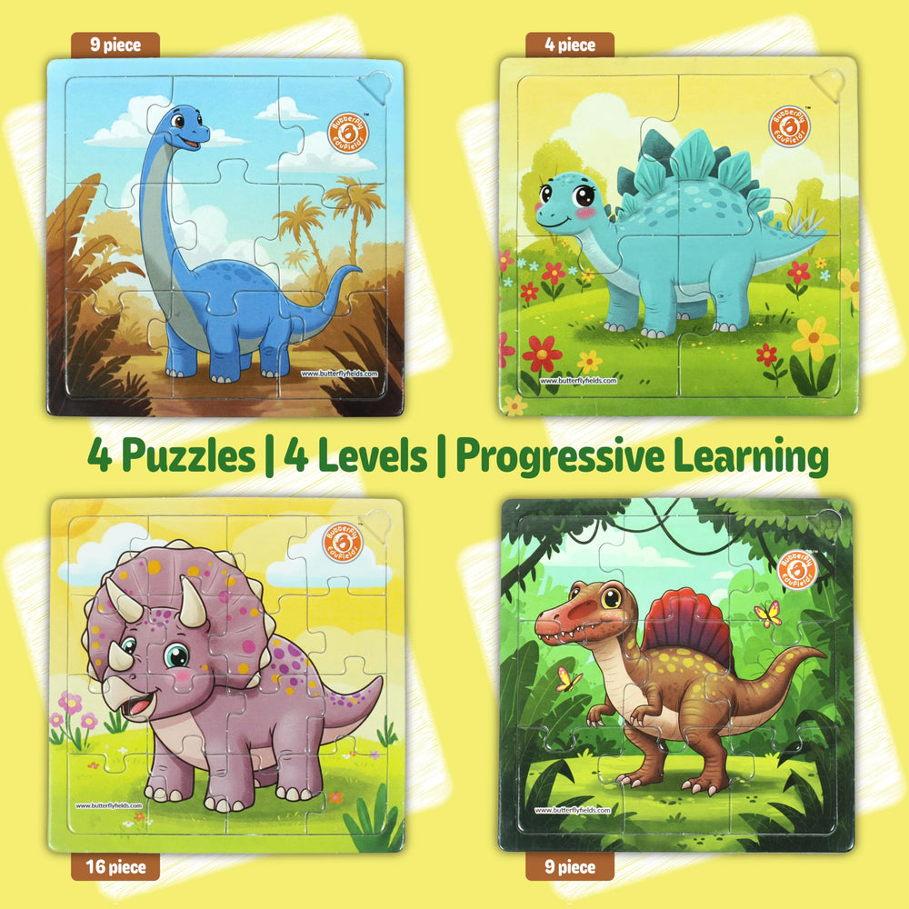 Butterfly EduFields dinosaur puzzle scene with 9 piece layout supports concentration