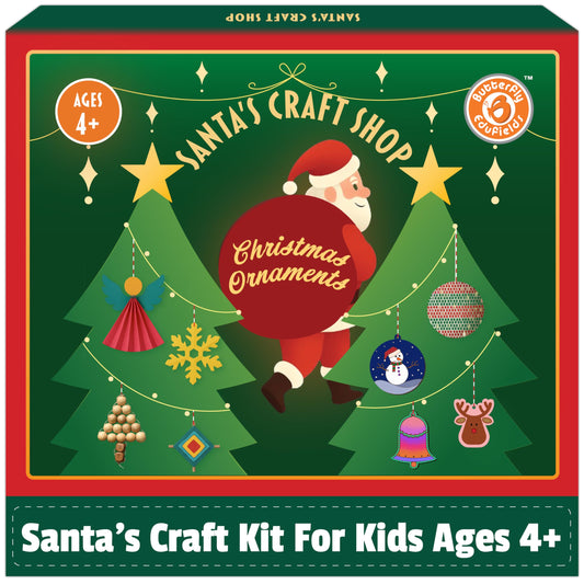 Butterfly EduFields Santa's Craft Shop wood painting ornament close-up for kids, sparks creativity.