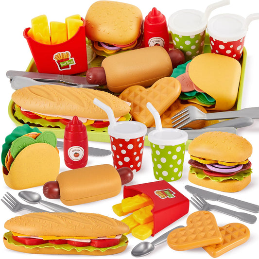 Buyger fast food play set with tray for organized pretend dining and role-play