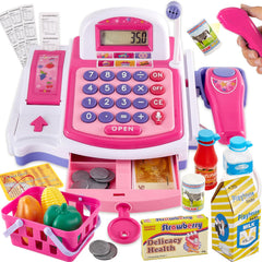 Buyger Kids Cash Register toy with scanner for imaginative play and basic math