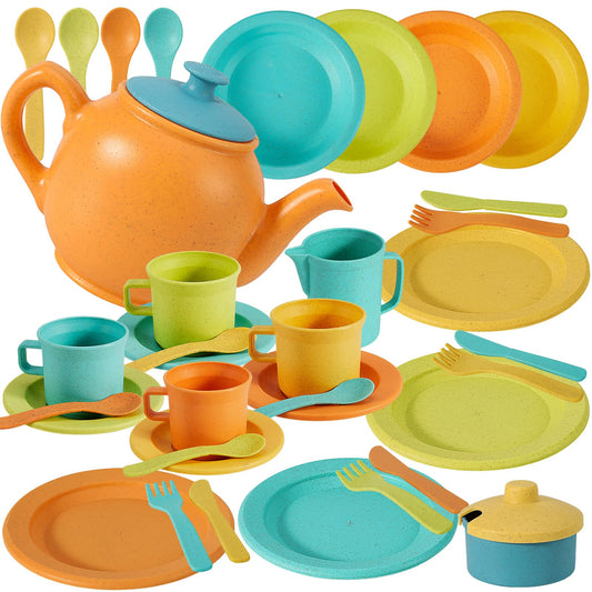 Buyger kids kitchen dinnerware plates set for pretend meals and shared play