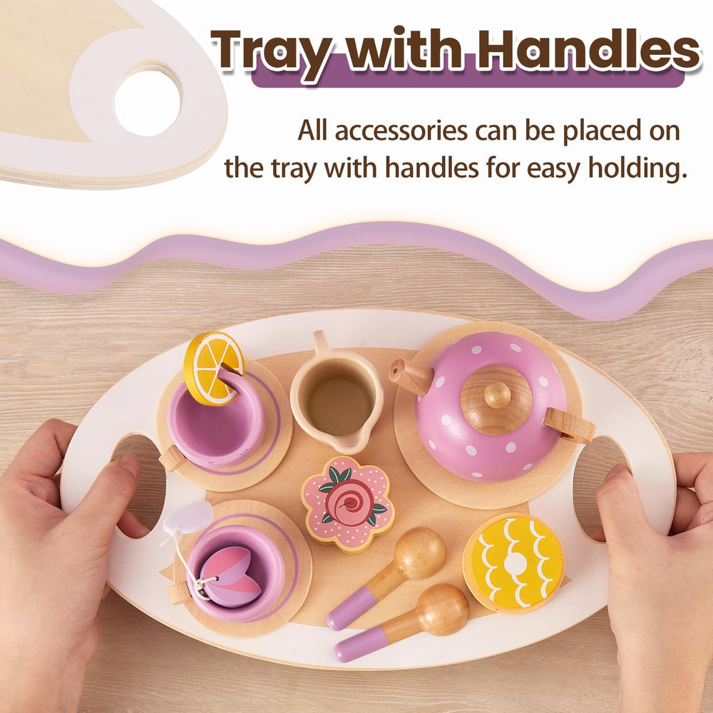 Buyger wooden tea set coasters help organize pretend servings