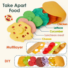 Buyger take apart hamburger pieces encouraging creative assembly and fine motor practice